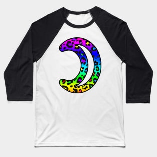 The Moon Planet Symbol in Dark Rainbow Leopard Print Baseball T-Shirt